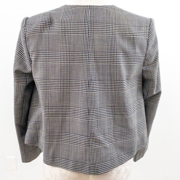 Vintage 80s 4 Wool Houndstooth Print Swing Blazer - Picture 4 of 11